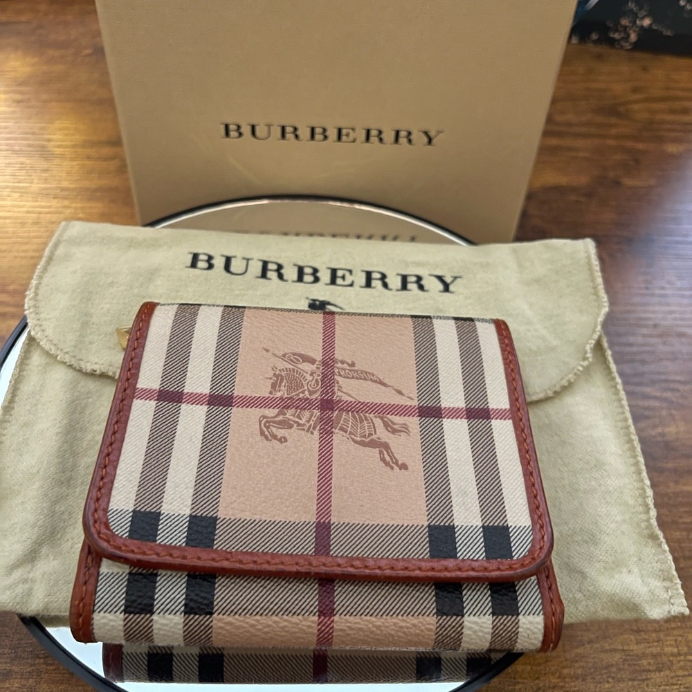Burberry Tan and Brown Checkered Wallet